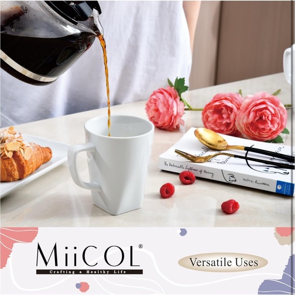 Porcelain Coffee Mugs Set of 6, Large Coffee Cups 14 oz, White Tea Cups, Ceramic - Picture 8 of 10